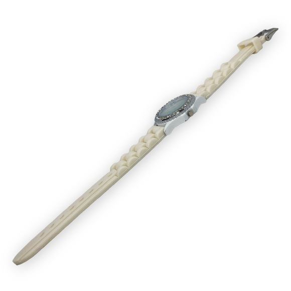 Geneva Jelly Gel Silicone Band Watch w. Rhinestone Face in Cream & White - Picture 8 of 8